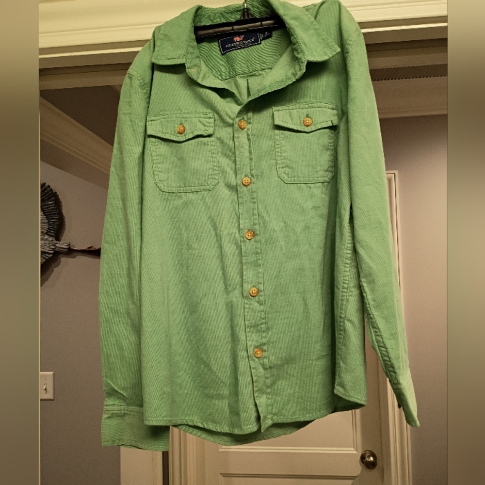 Vineyard Vines Size Small Boys Light Green Corduroy Button Down Shirt